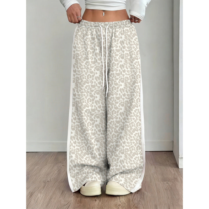 Stylish Leopard-print Patchwork Wide-leg Pants With A Relaxed Flowy Fit - cas7m