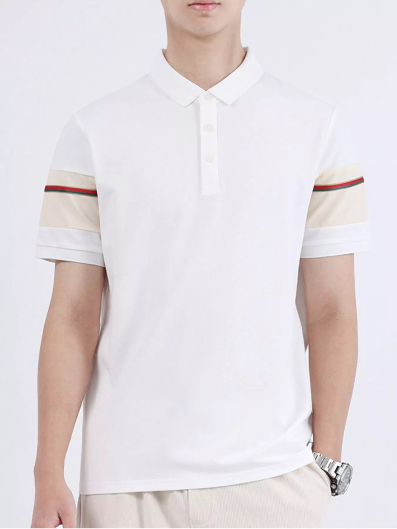 Men's Plus Size Striped Sleeve Casual Polo - cas7m