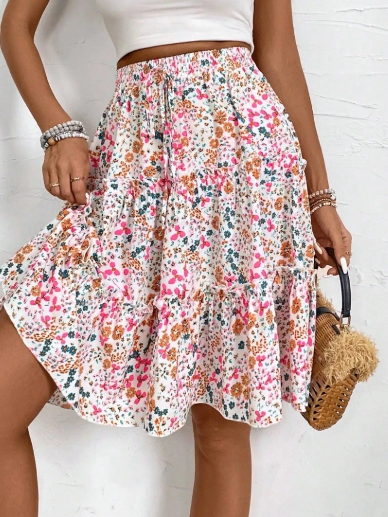 Floral Print Midi Skirt - cas7m