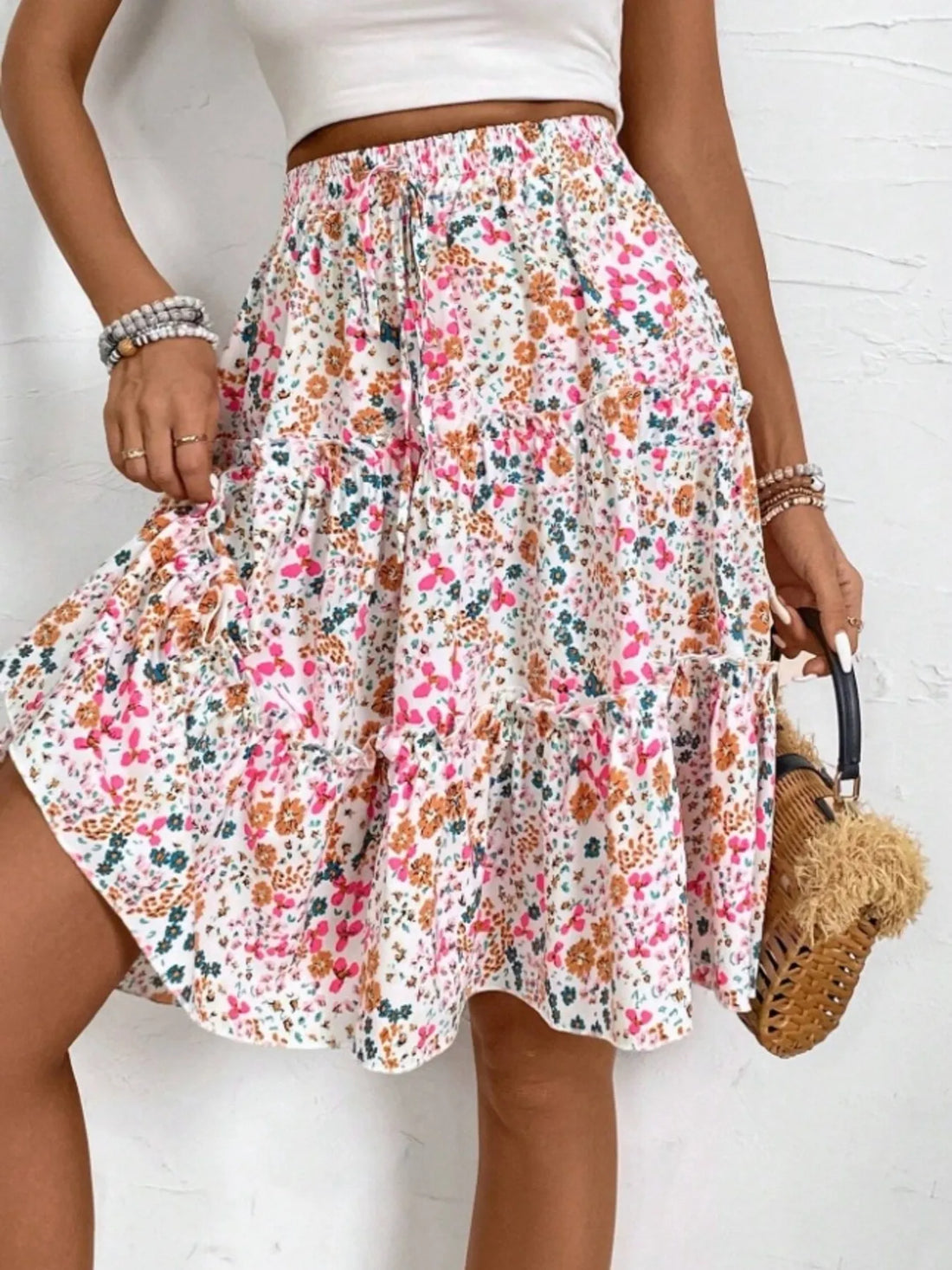 Floral Print Midi Skirt - cas7m