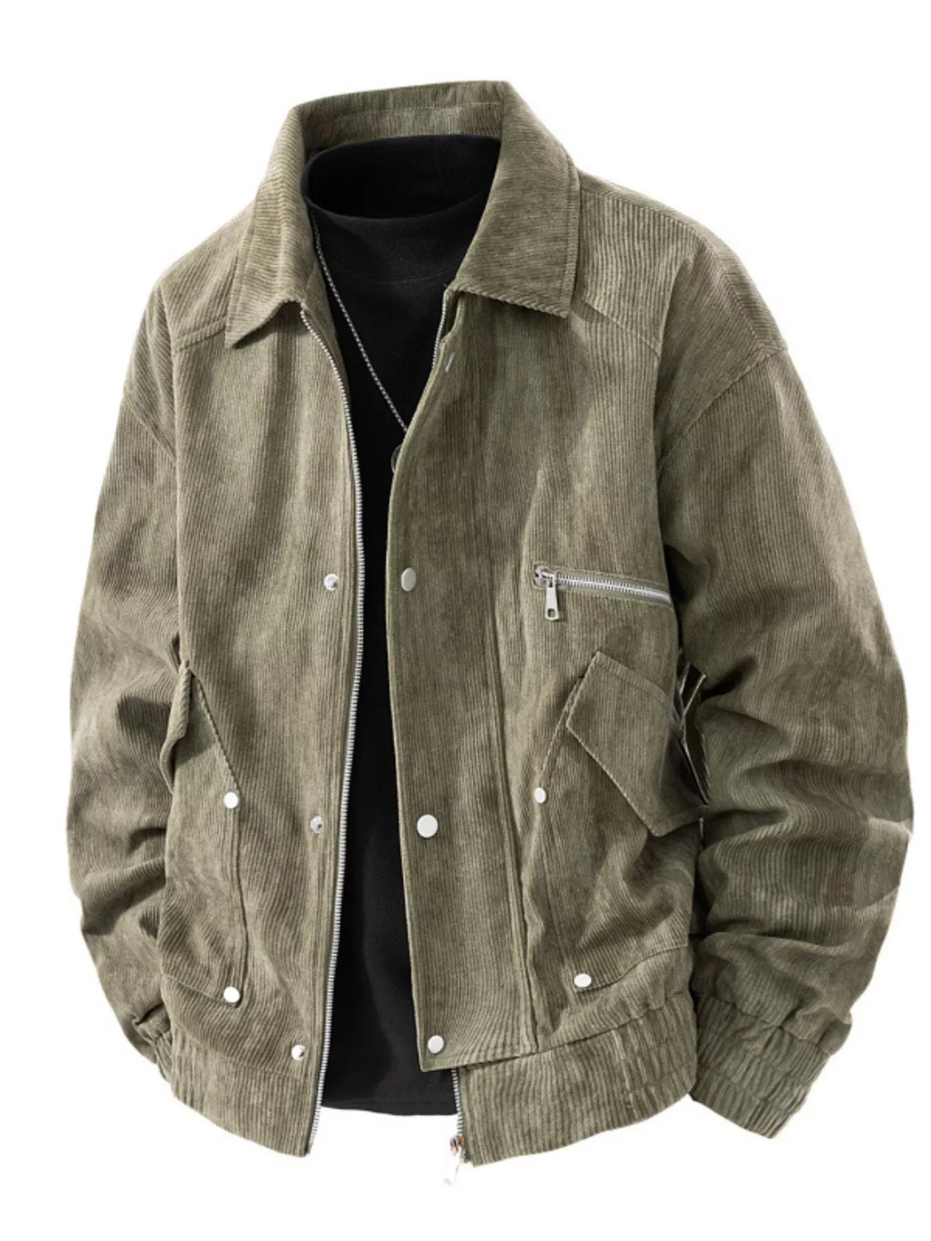 Men's Plus Size Casual Corduroy Snap-Down Jacket - cas7m