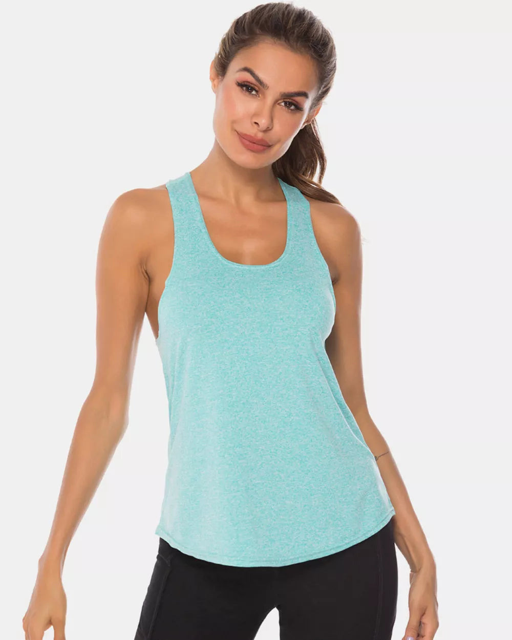 Full Size Scoop Neck Wide Strap Active Tank - cas7m
