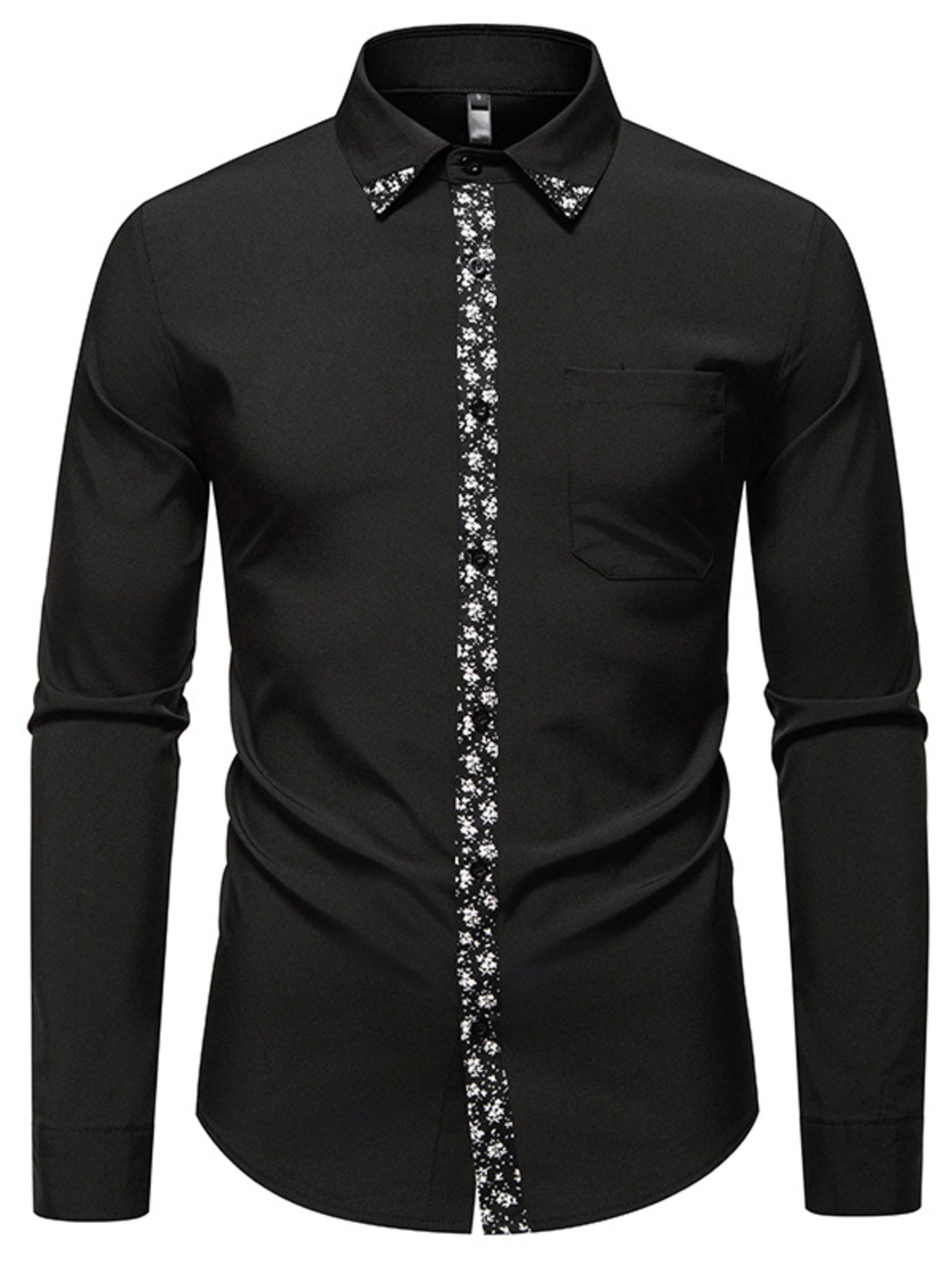 Men's Floral Trim Slim Fit Long Sleeve Shirt - cas7m