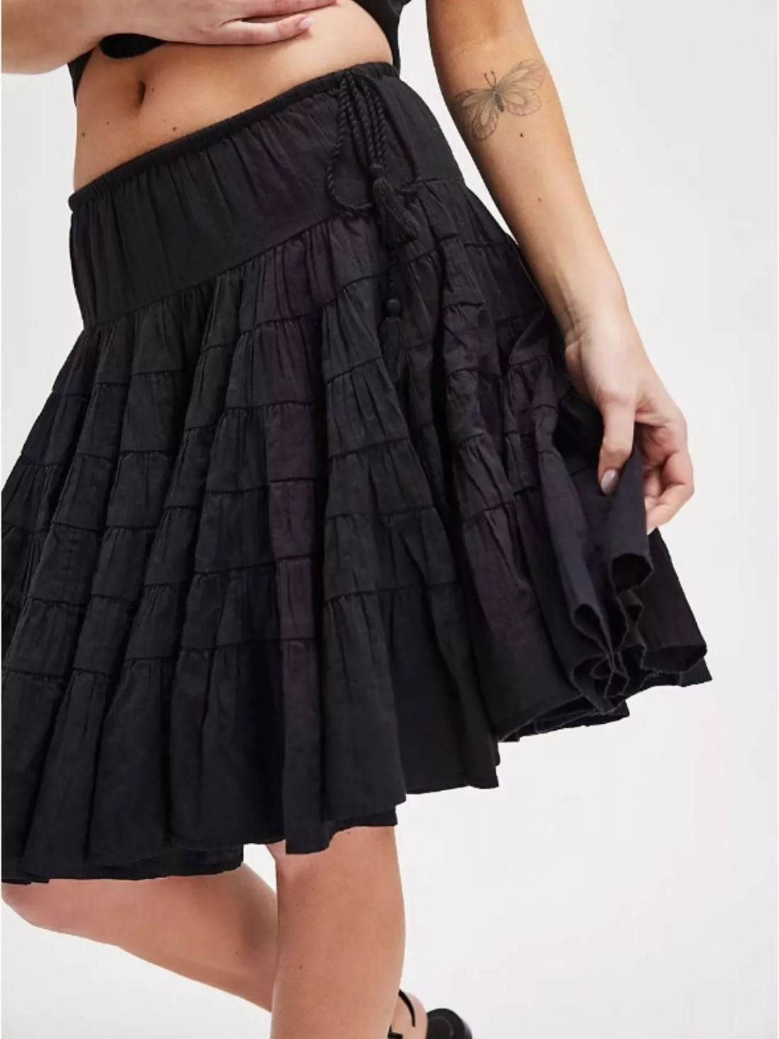 Tiered Drawstring Mini Skirt - cas7m