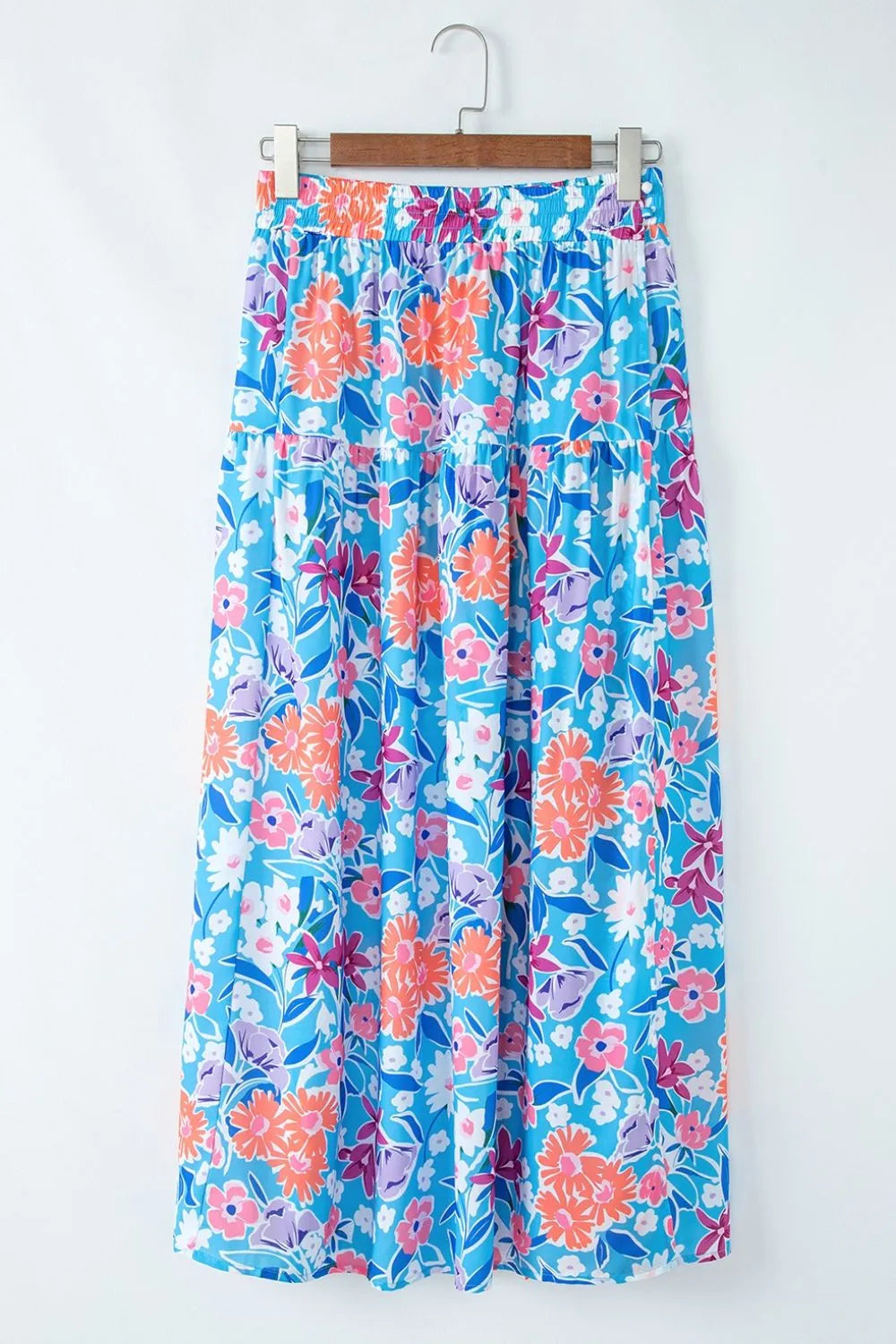 Floral Printed High Waist Split Skirt - cas7m