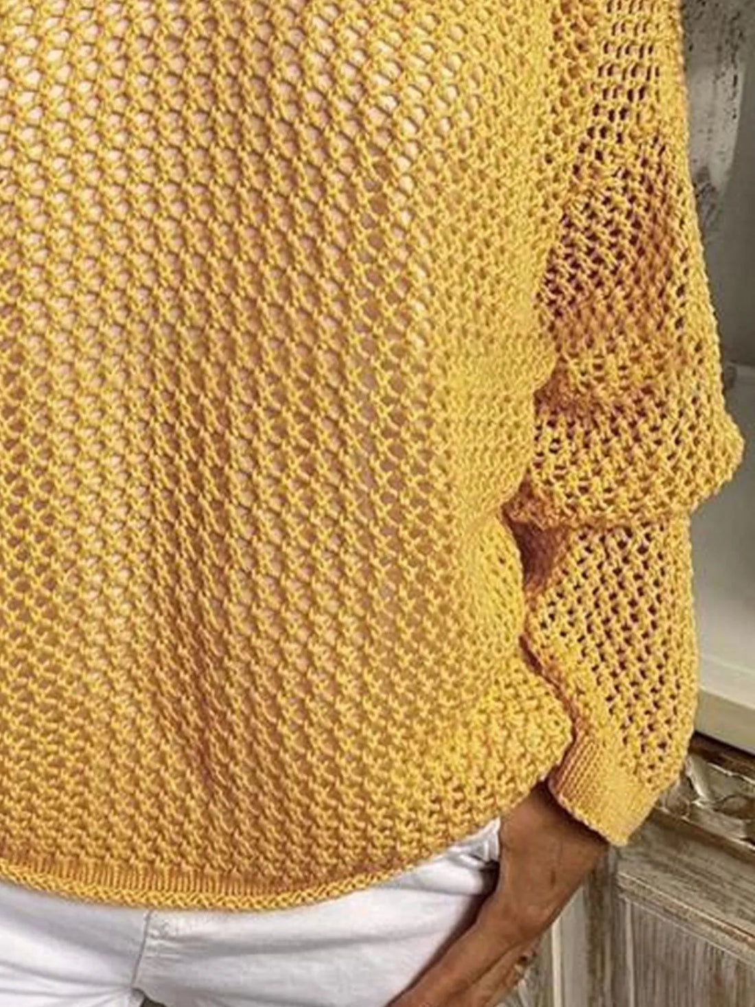 Openwork Long Sleeve Hooded Knit Cover Up - cas7m