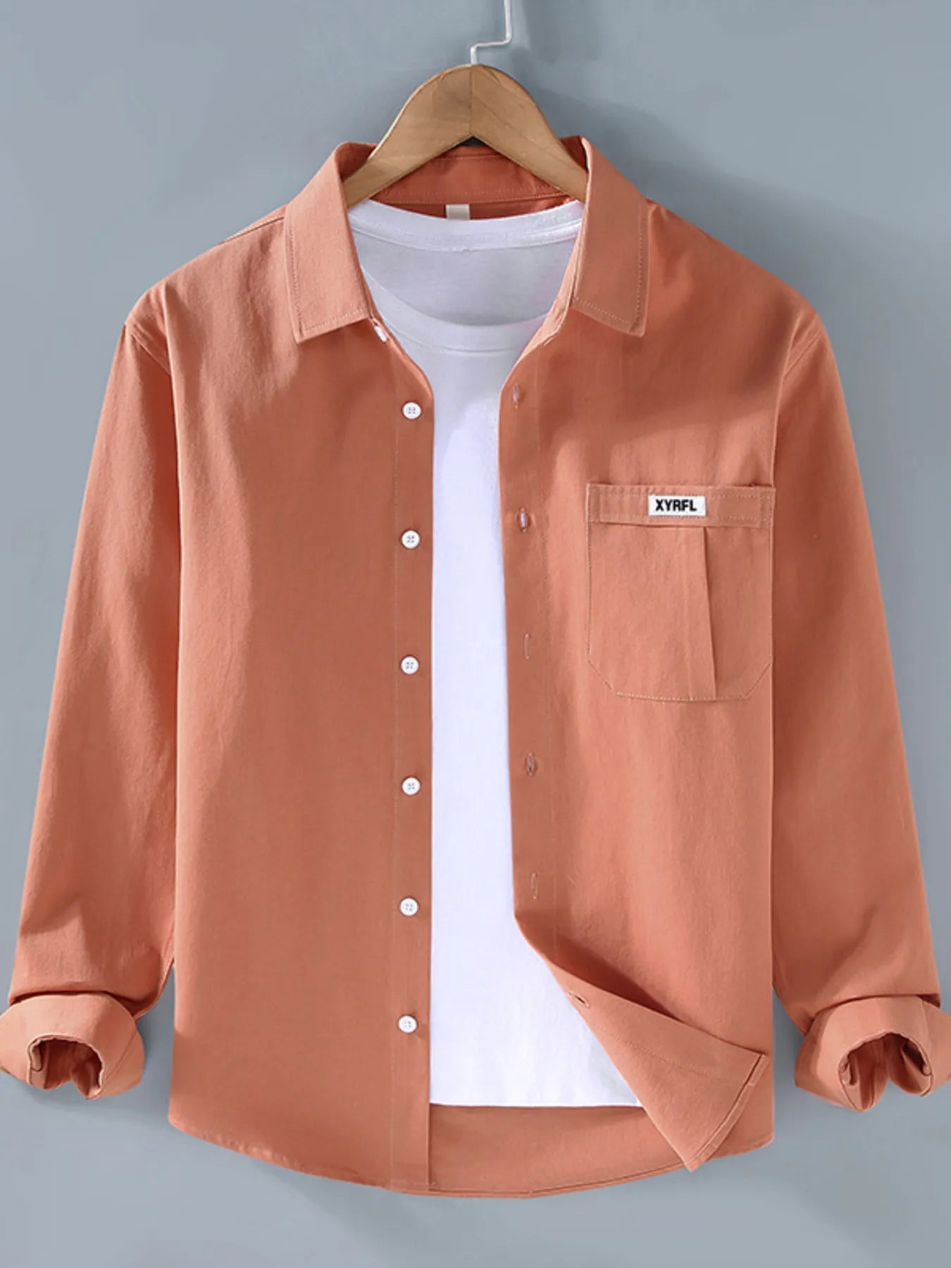 Men's Plus Size Button Up Long Sleeve Shirt - cas7m
