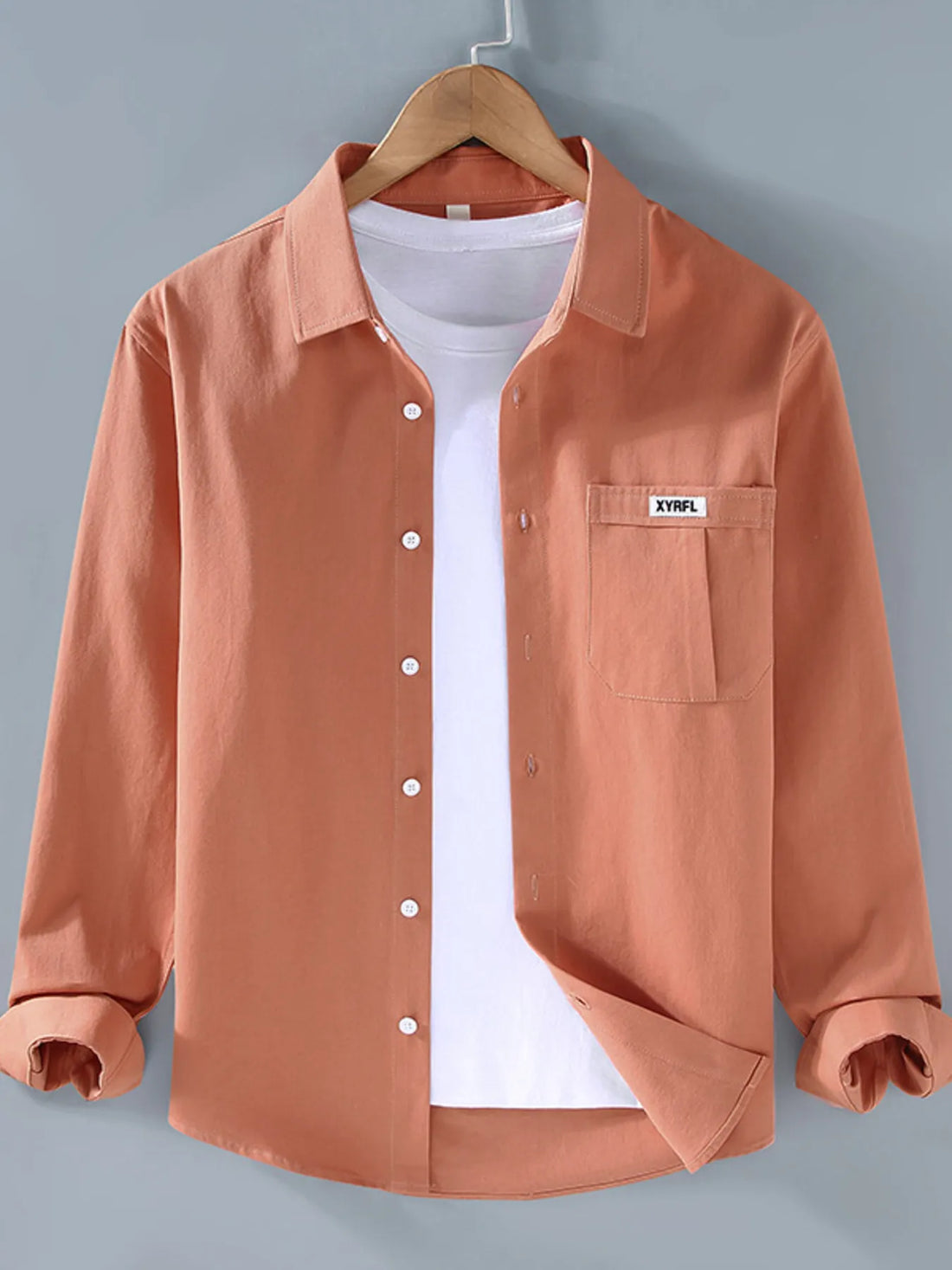 Men's Plus Size Button Up Long Sleeve Shirt - cas7m