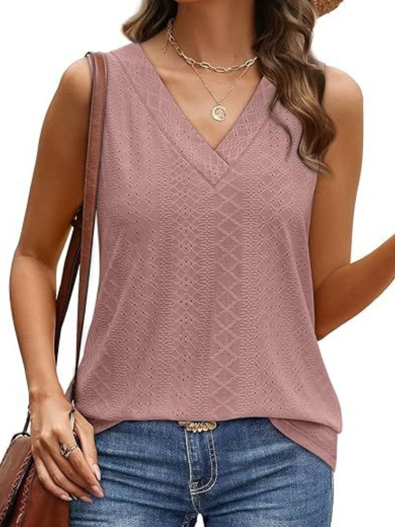 Eyelet V-Neck Tank - cas7m
