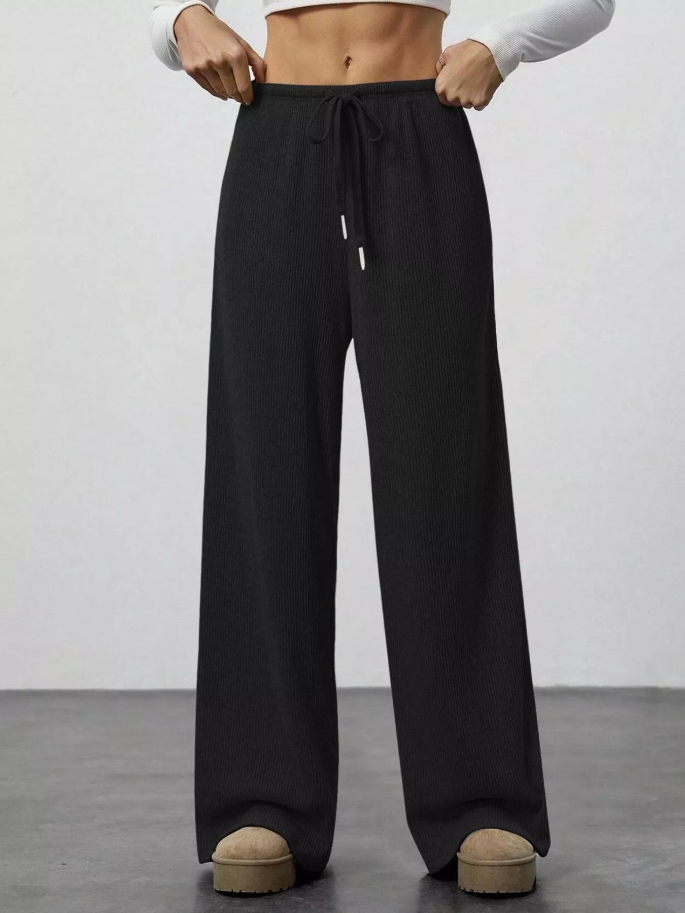 Relaxed Fit Wide Leg Pants - cas7m