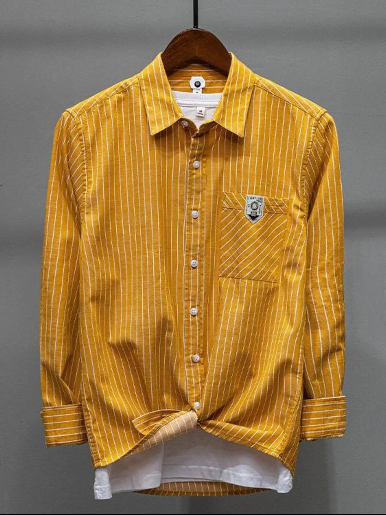 Men's Plus Size Striped Button Up Long Sleeve Shirt - cas7m