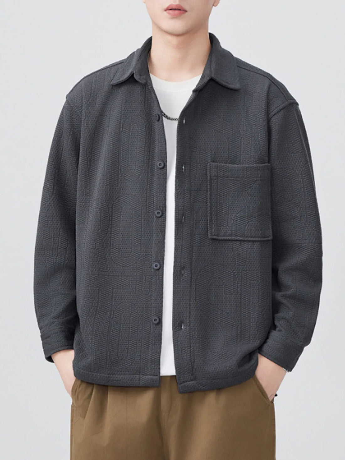 Men's Plus Size Button Up Long Sleeve Shirt - cas7m