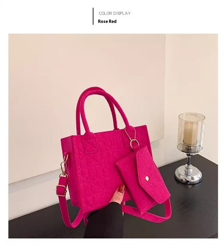Simple Small Handbag Women's Fashion Felt One Shoulder Combination Bags - cas7m