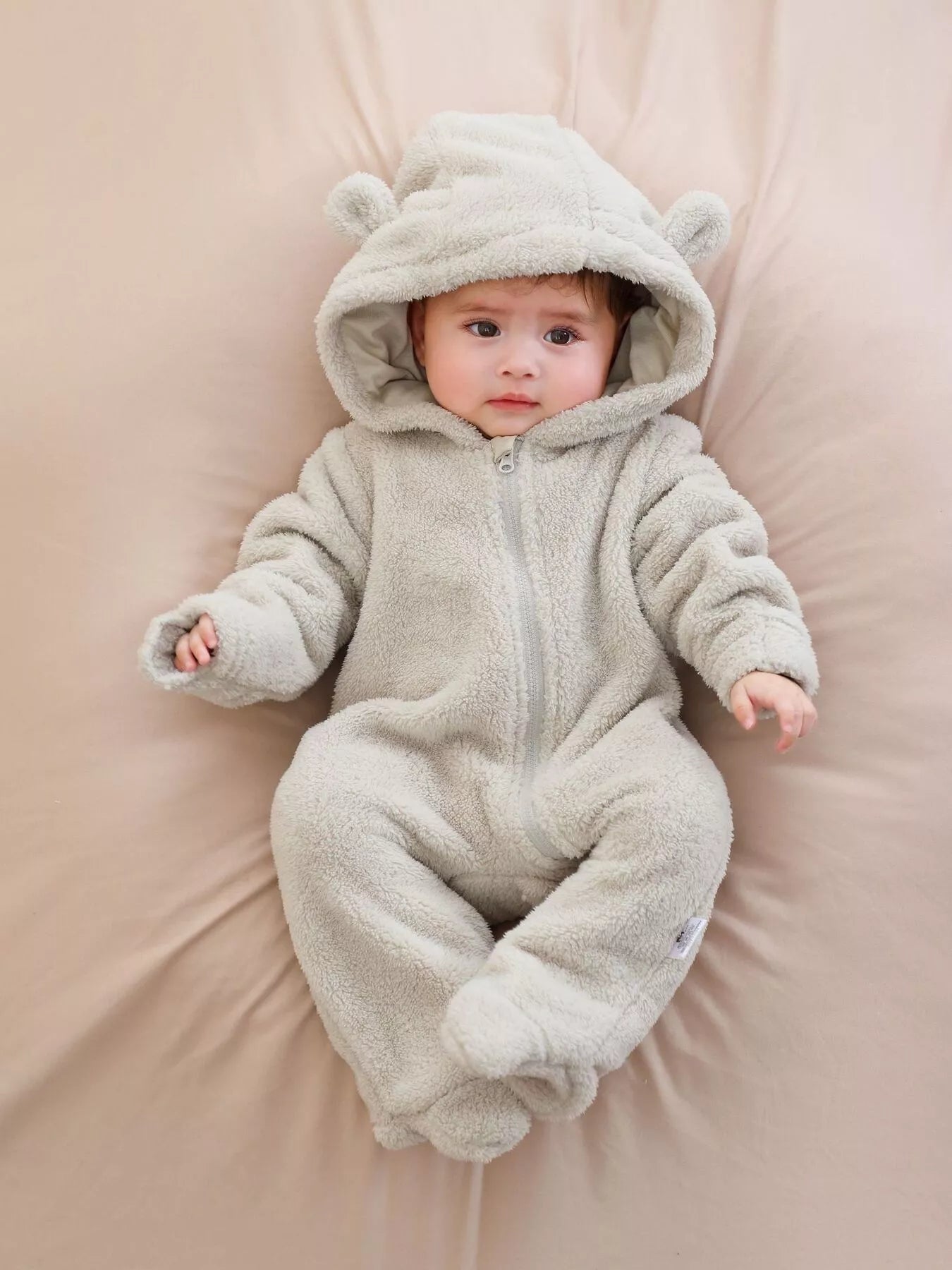 Children's Cozy Bear Hooded Fleece One-Piece - cas7m