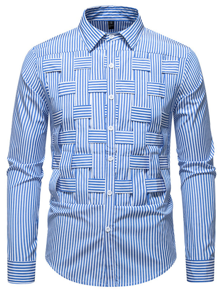 Men's Striped Woven Pattern Long Sleeve Shirt - cas7m