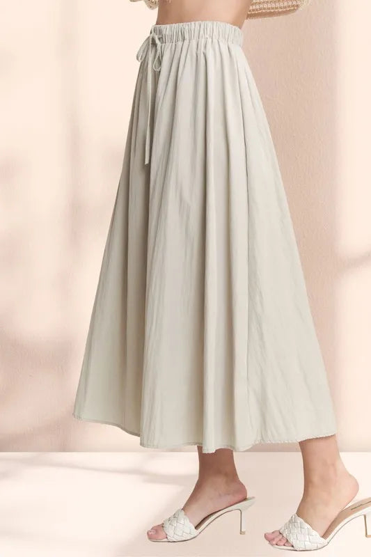 ADORA Drawstring Waist Crinkle Maxi Skirt - cas7m