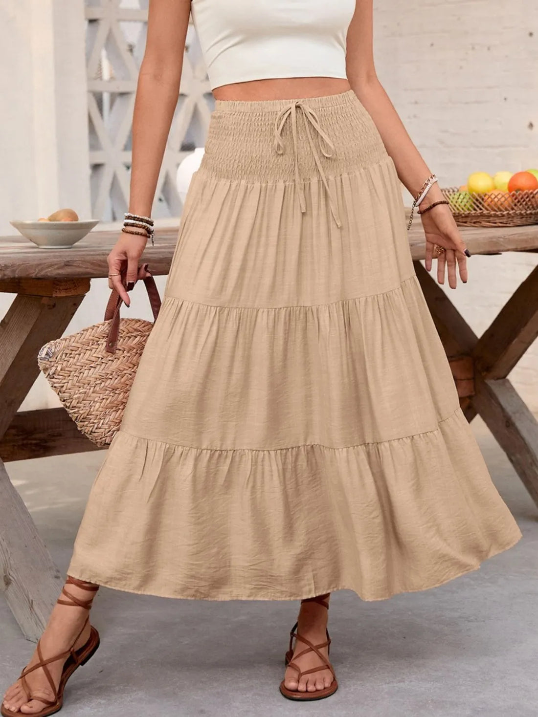 Smocked Tiered Skirt - cas7m