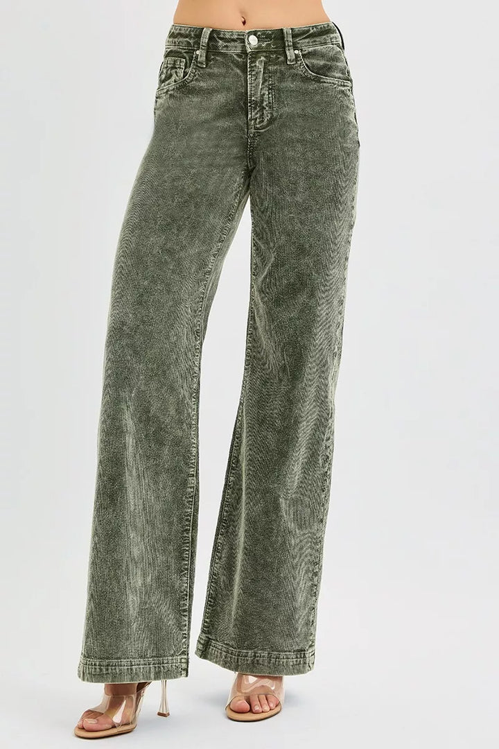 RISEN Full Size High Rise Wide Leg Corduroy Jeans Plus Size - cas7m