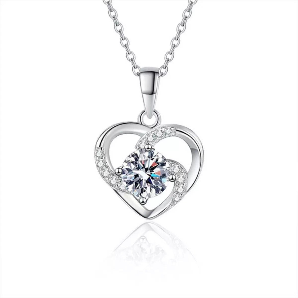 925 Sterling Silver Zircon Heart Necklace - cas7m