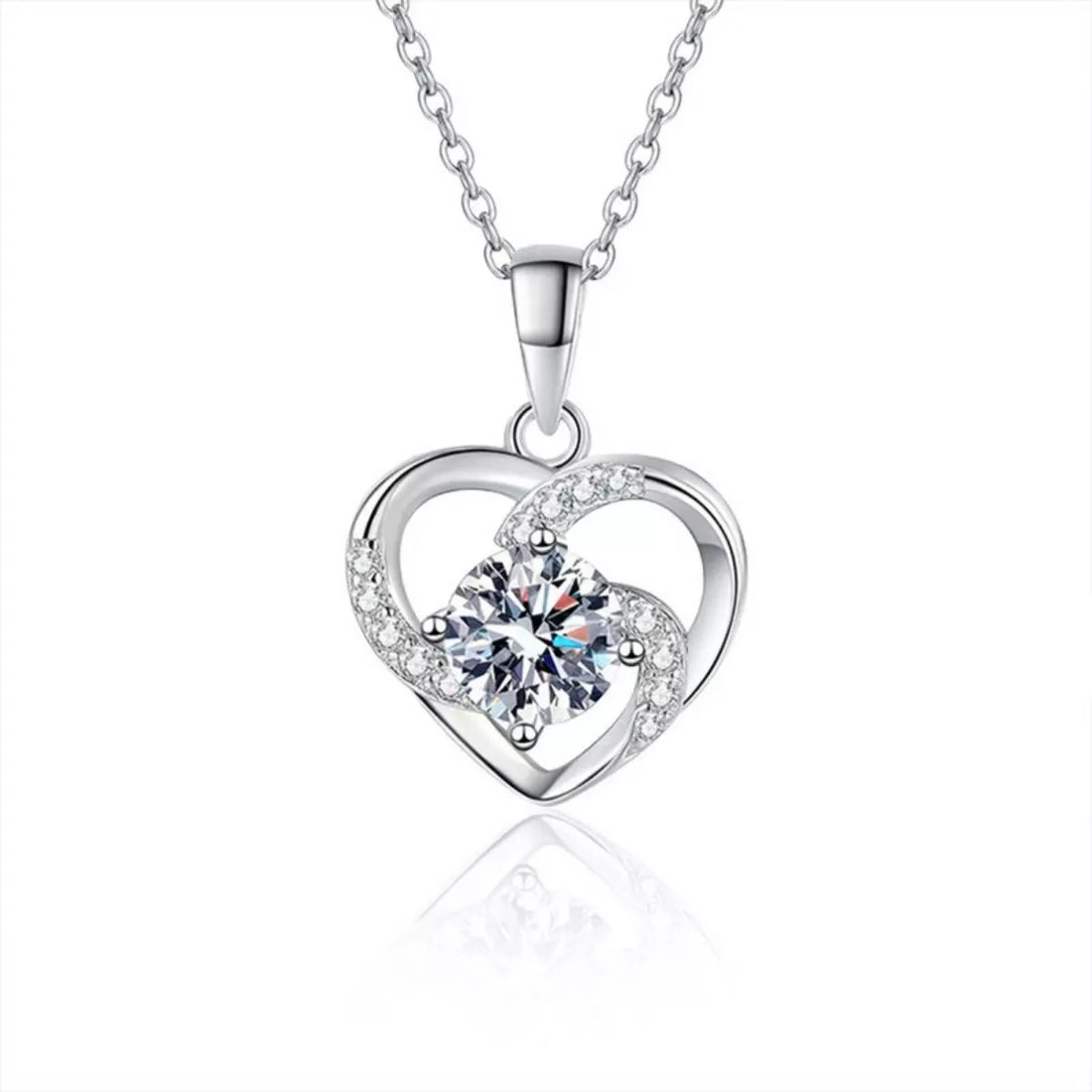 925 Sterling Silver Zircon Heart Necklace - cas7m