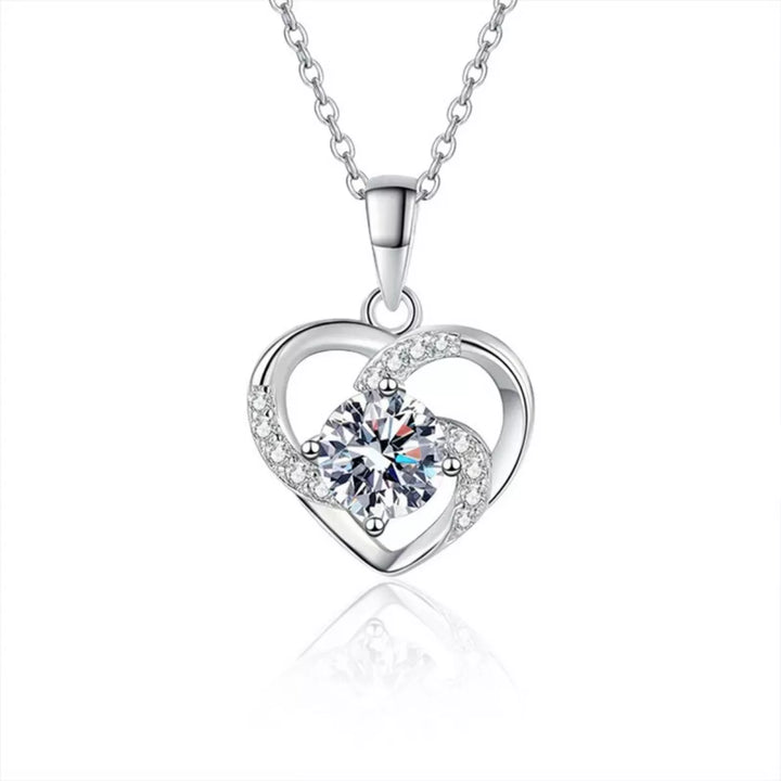 925 Sterling Silver Zircon Heart Necklace - cas7m