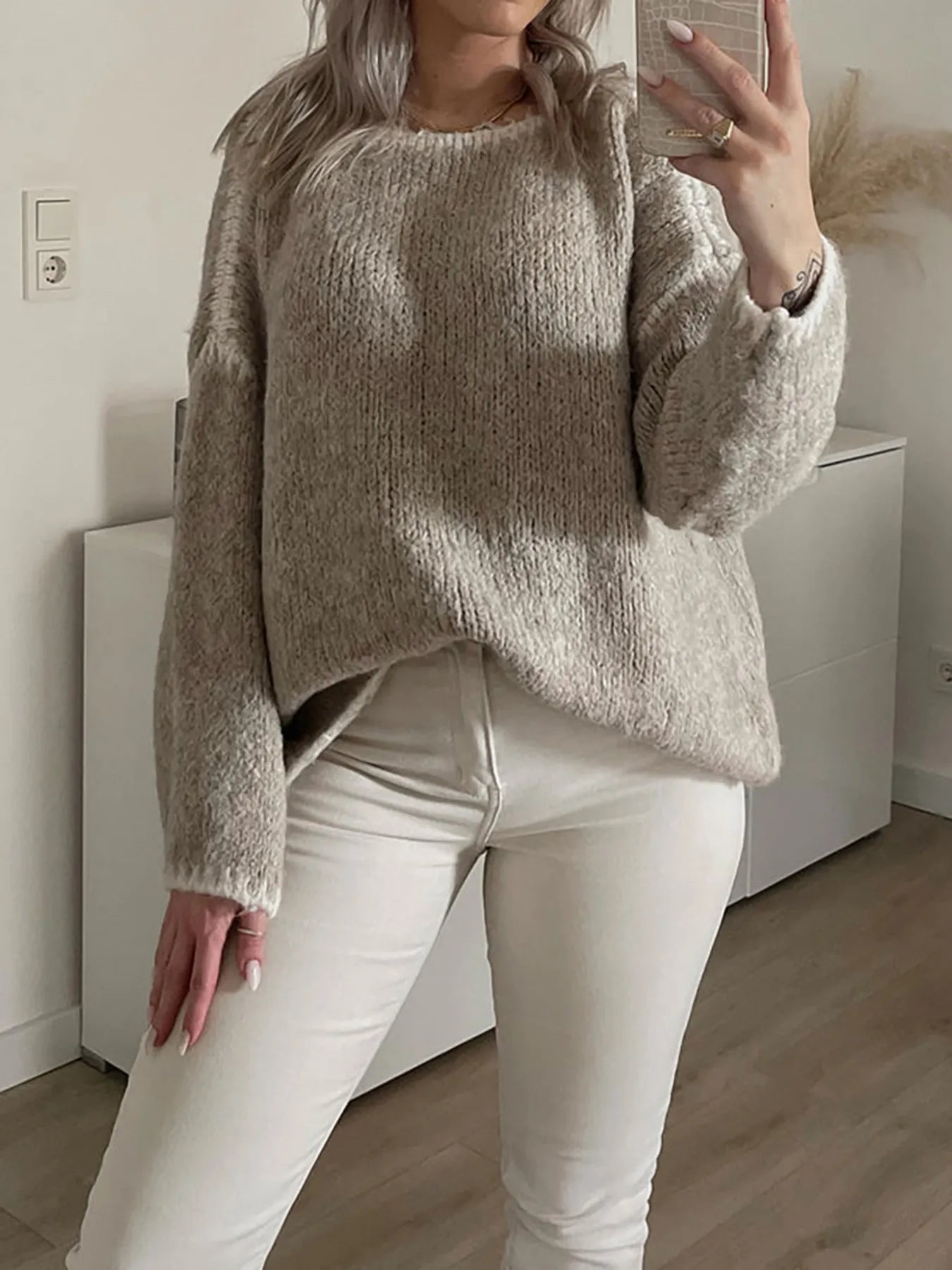 Contrast Trim Oversized Sweater - cas7m