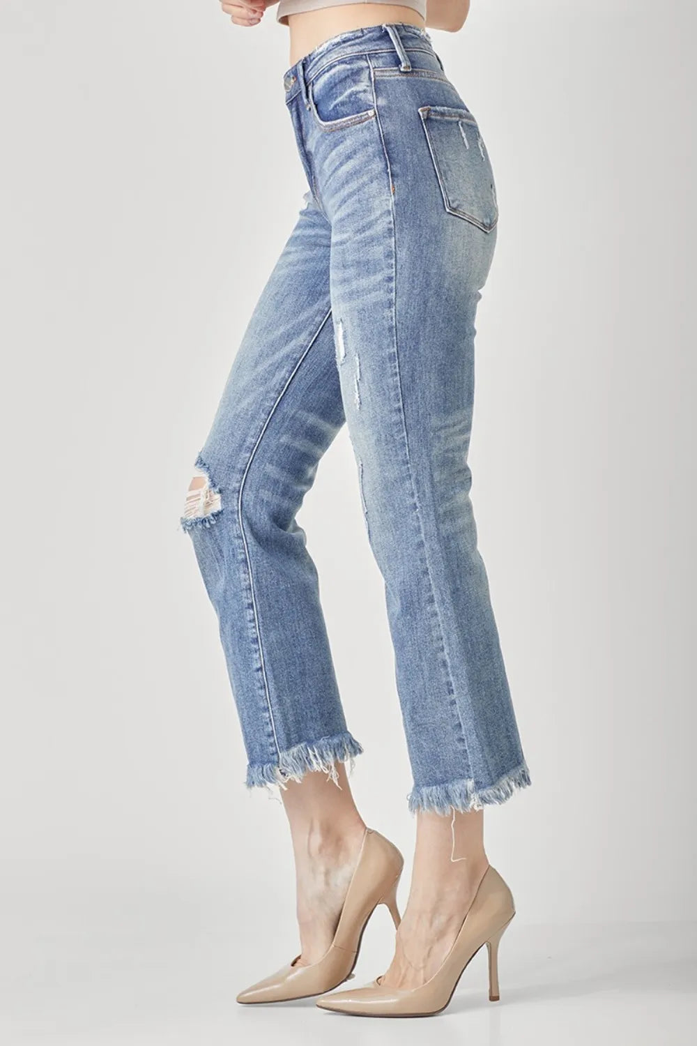 RISEN High Waist Distressed Cropped Bootcut Jeans - cas7m