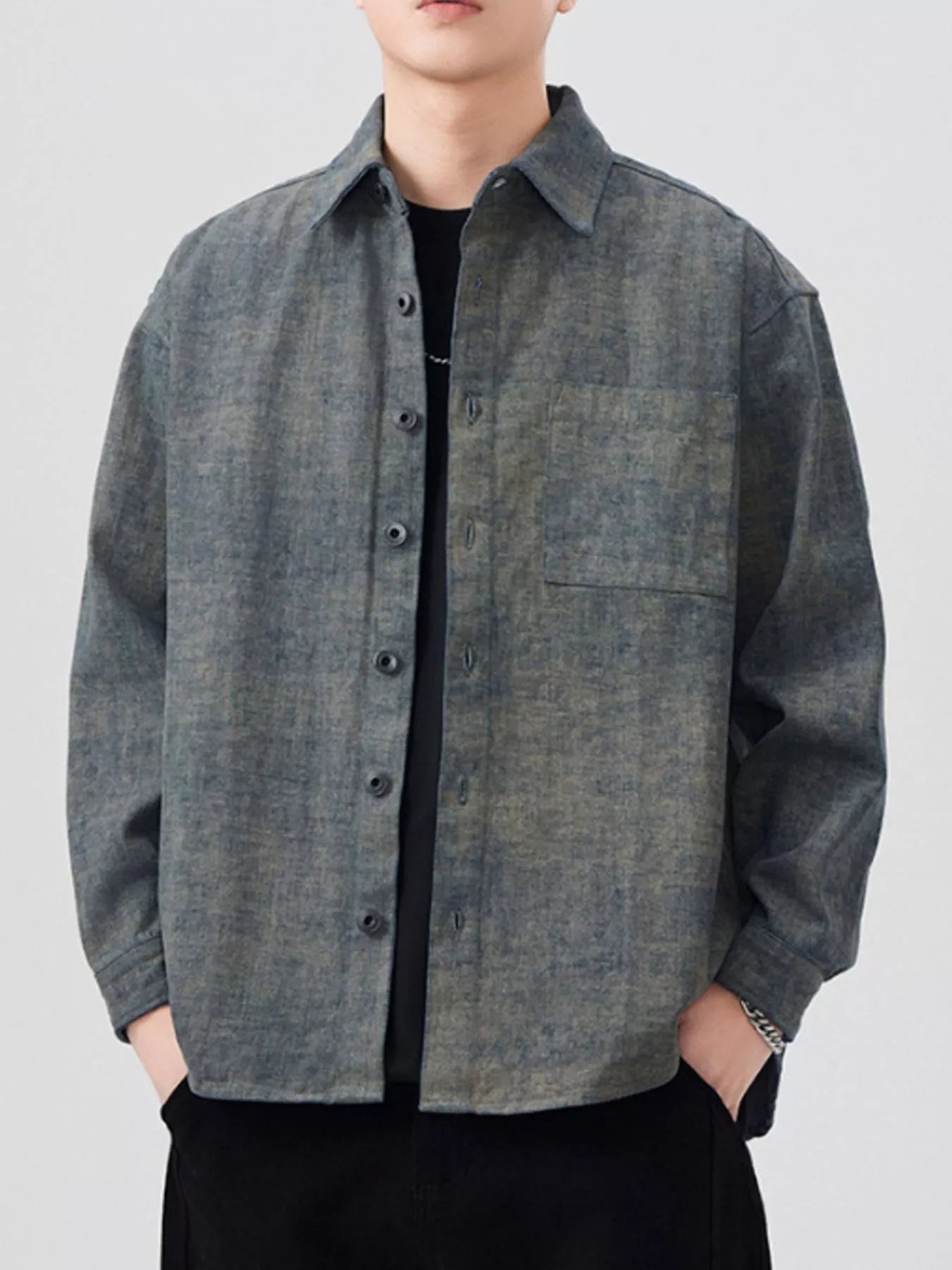 Men's Plus Size Button Up Long Sleeve Shirt - cas7m