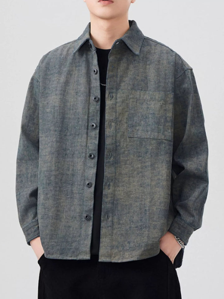 Men's Plus Size Button Up Long Sleeve Shirt - cas7m
