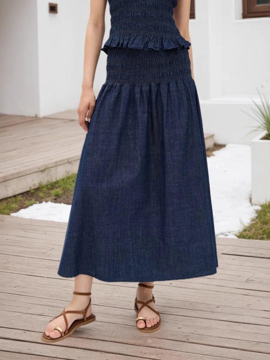 Elastic Waist Midi Skirt - cas7m