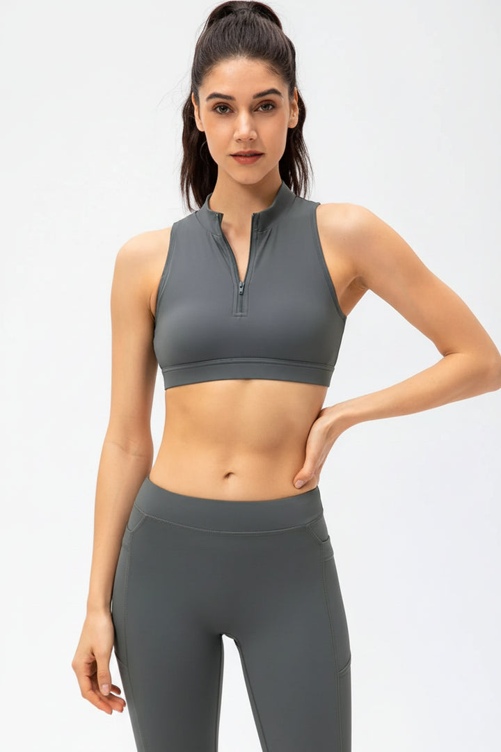 Full Size Cropped Cutout Back Zipper Front Active Tank Top - cas7m