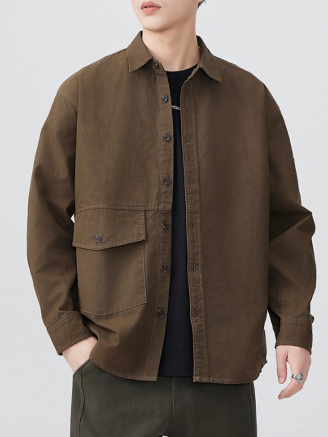 Men's Plus Size Button Up Long Sleeve Shirt - cas7m