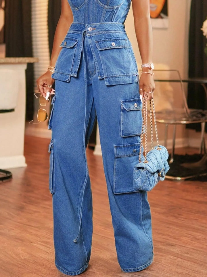 Wide Leg Cargo Jeans - cas7m
