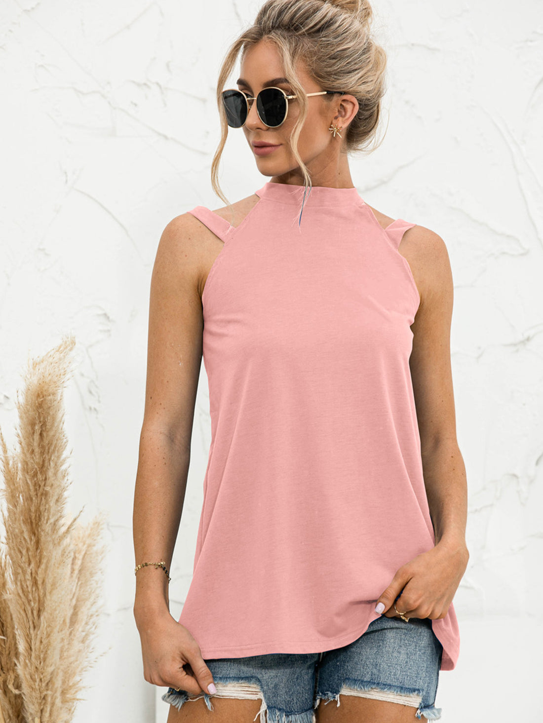Cutout Mock Neck Tank - cas7m