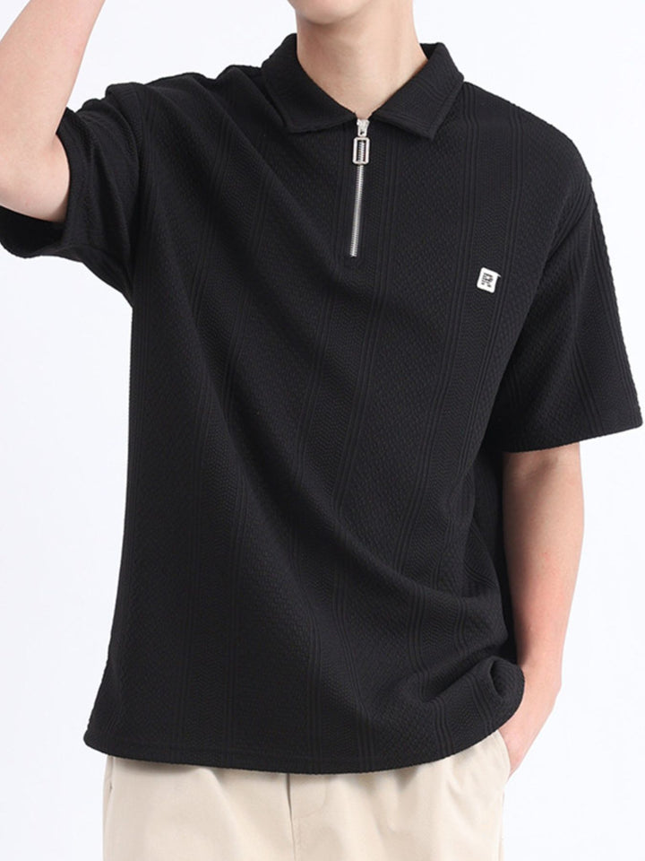 Men's Plus Size Zipper Detail Short Sleeve Polo - cas7m