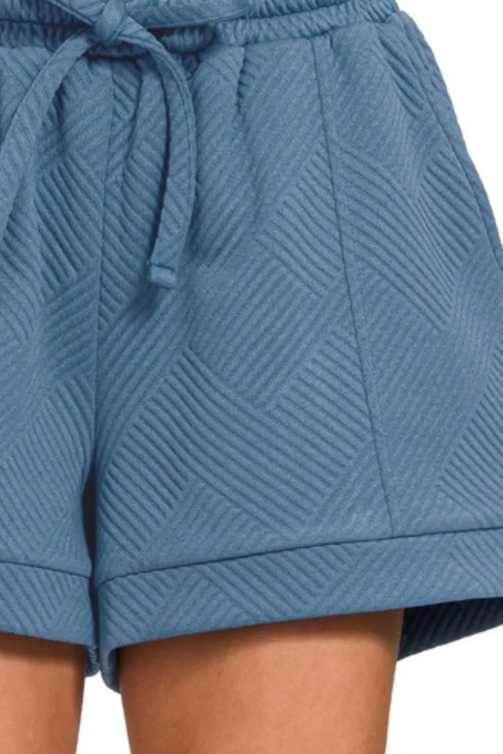 Zenana Textured Knit Jacquard Drawstring Shorts - cas7m