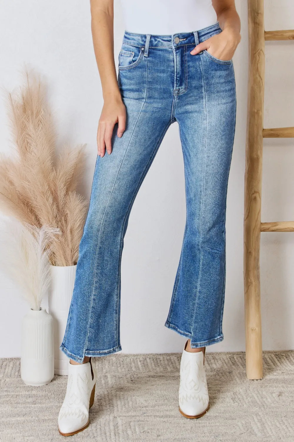 RISEN Full Size High Rise Ankle Flare Jeans - cas7m