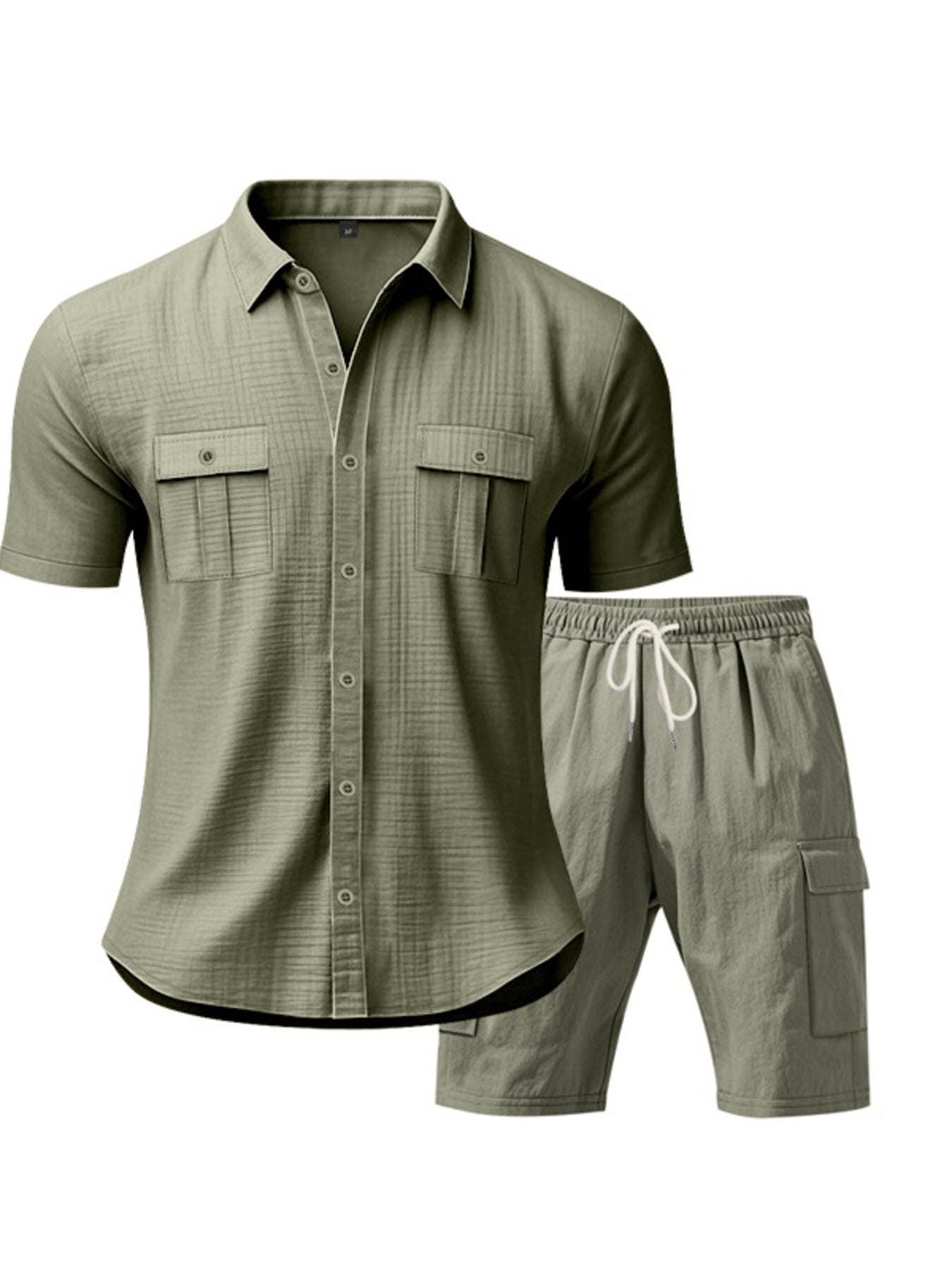 Men's Full Size Button Up Shirt and Shorts Set Plus Size - cas7m