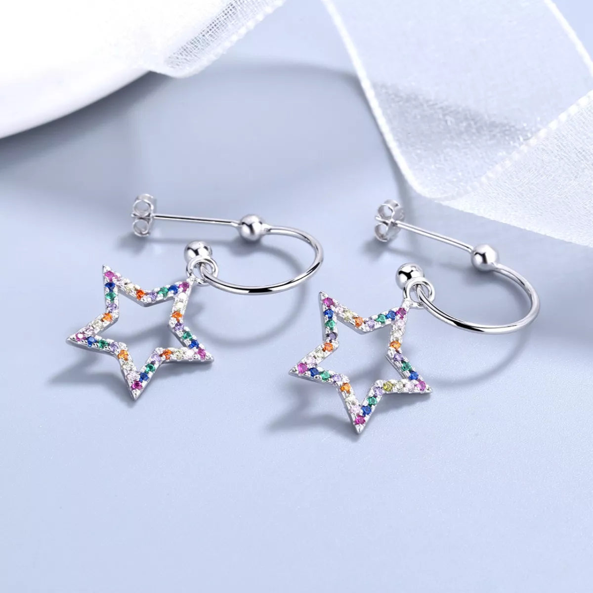 Star C-Hoop Dangle Earrings - cas7m