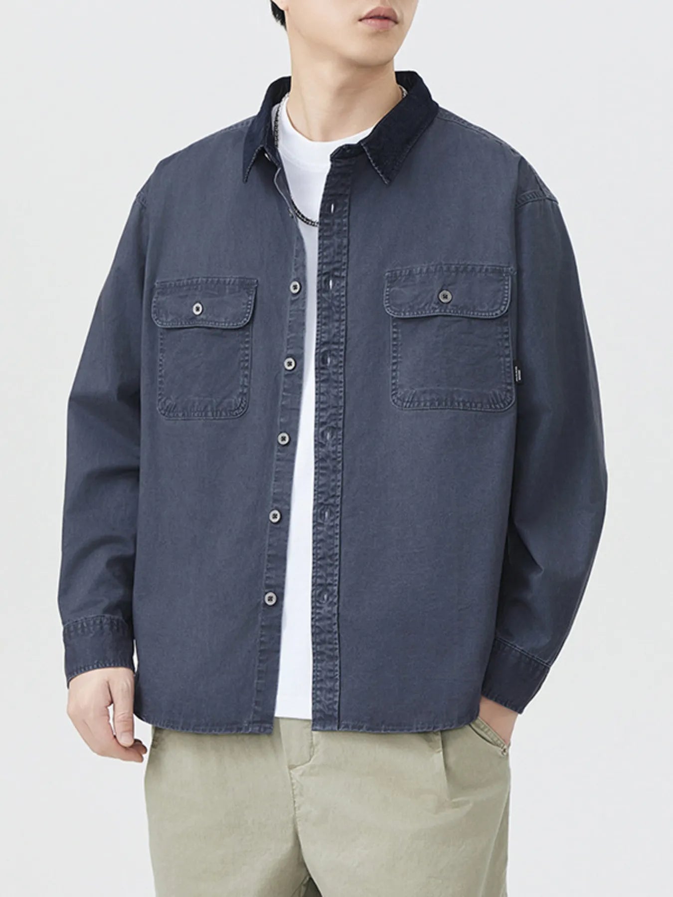 Men's Plus Size Button Up Long Sleeve Shirt - cas7m