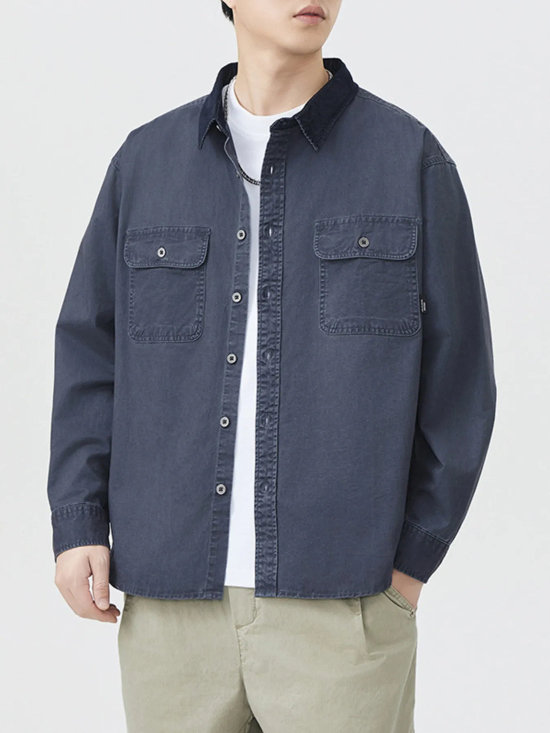 Men's Plus Size Button Up Long Sleeve Shirt - cas7m