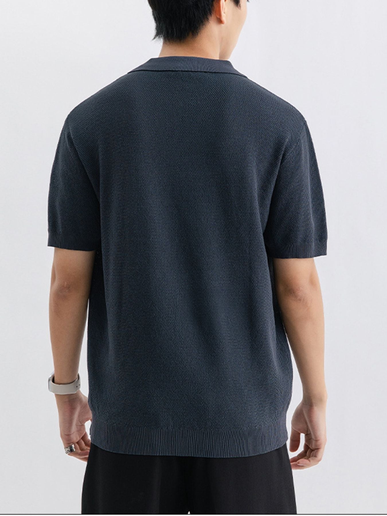 Men's Plus Size Textured Knit Zip-Up Polo - cas7m