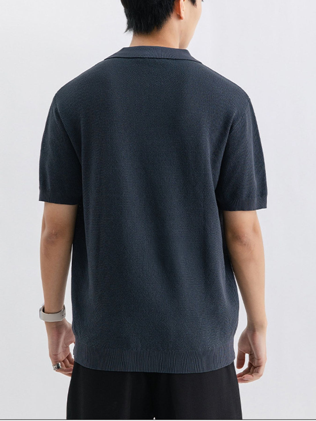 Men's Plus Size Textured Knit Zip-Up Polo - cas7m