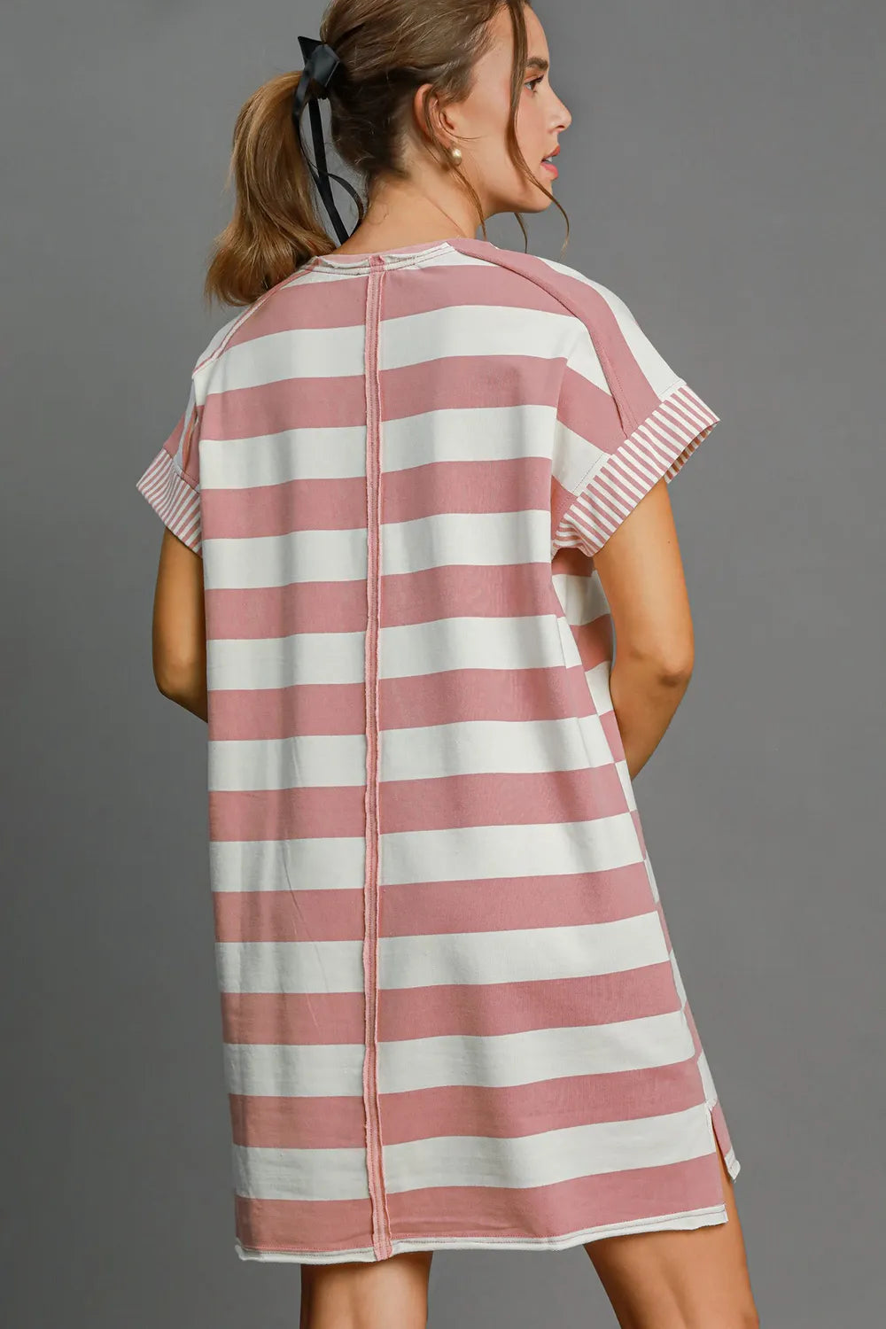 Umgee Peace Applique Striped Short Sleeve Mini Dress - cas7m