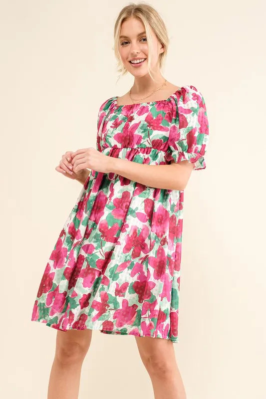And The Why Smocked Floral Ruffle Short Sleeve Mini Dress - cas7m