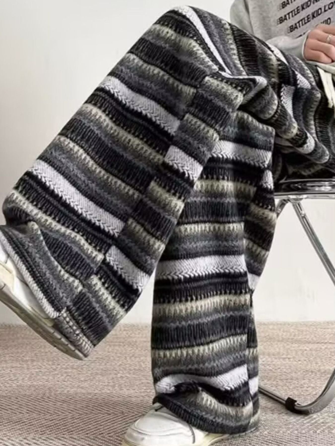 Men's Plus Size Drawstring Striped Wide Leg Pants - cas7m