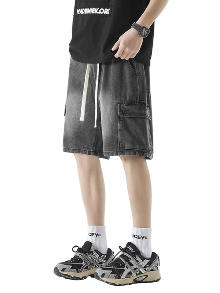 Men's Full Size Vintage Wash Cargo Denim Shorts Plus Size - cas7m