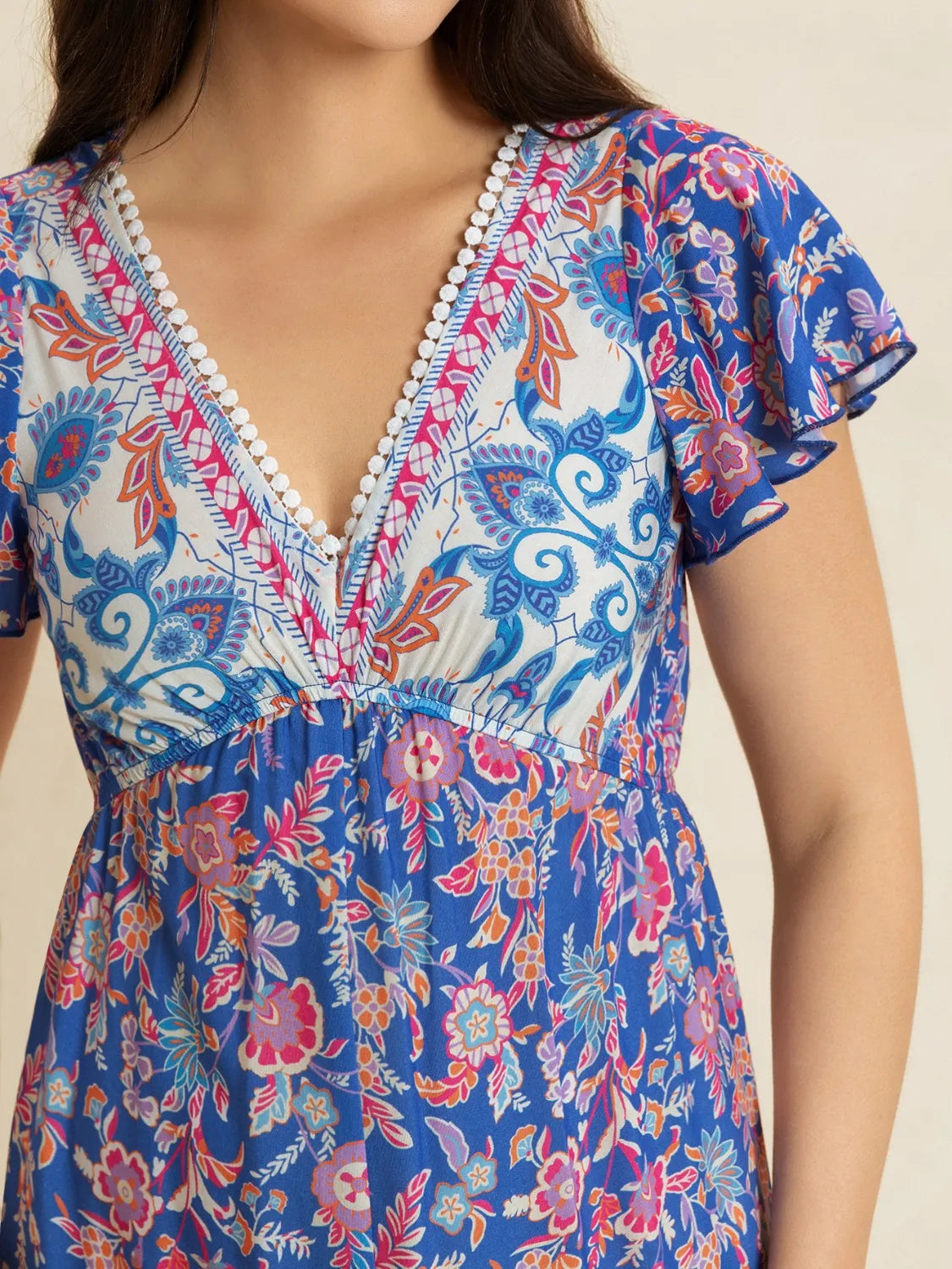 Printed V-Neck Wide Leg Jumpsuit - cas7m