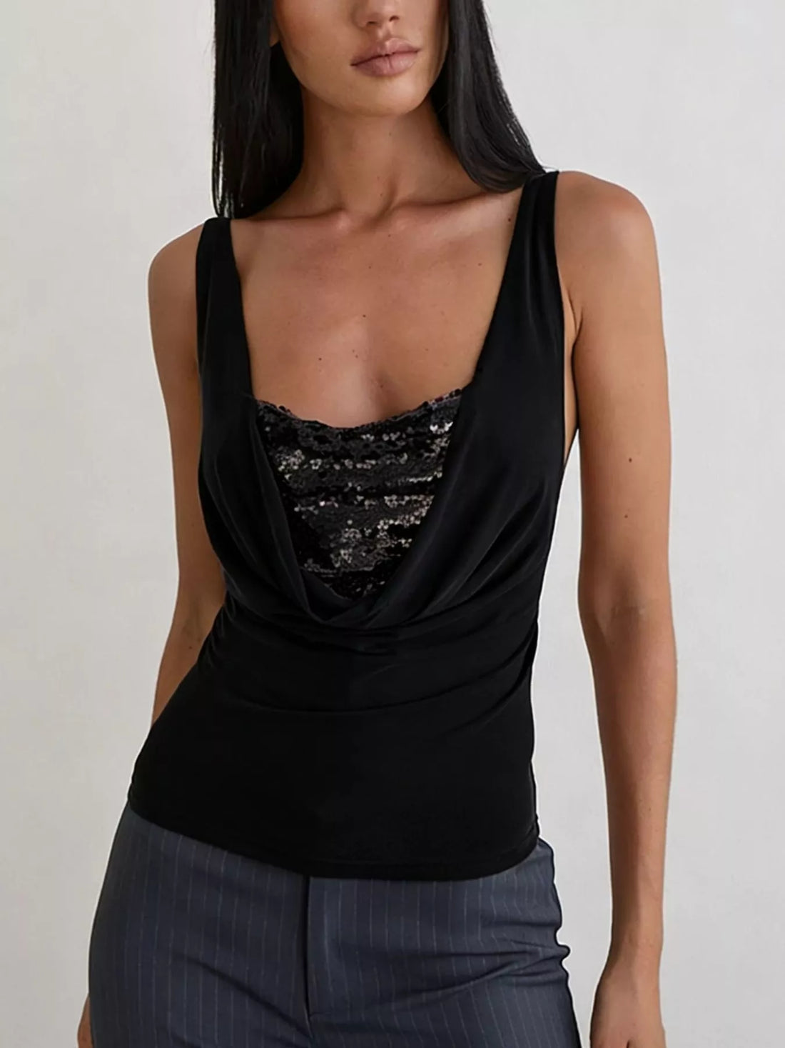 Sequin Detail Ruched Tank - cas7m