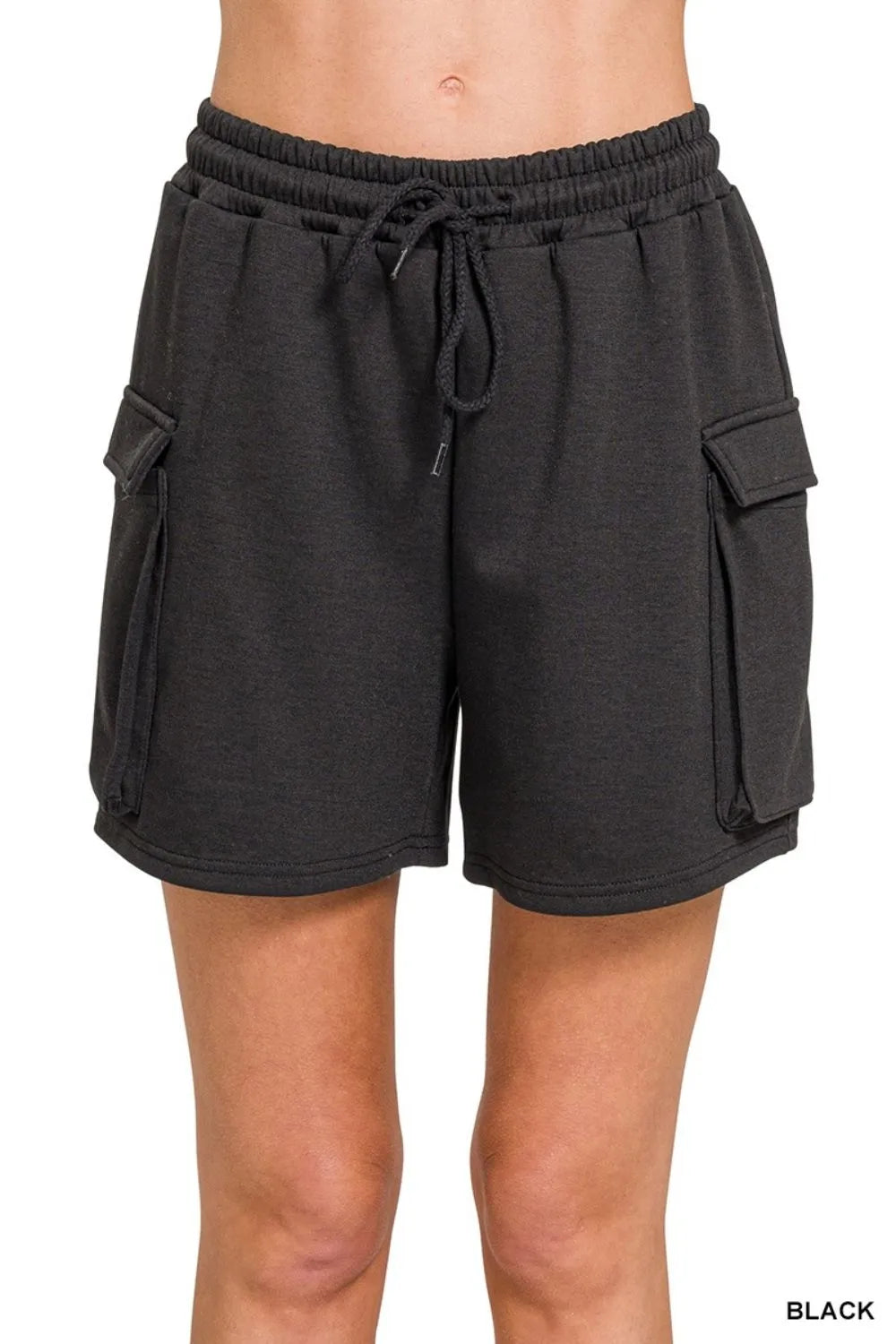 Zenana Scuba Thigh Pocket Shorts - cas7m